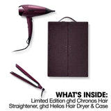 Limited Edition ghd Chronos hair straightener, ghd Helios hair dryer, and case